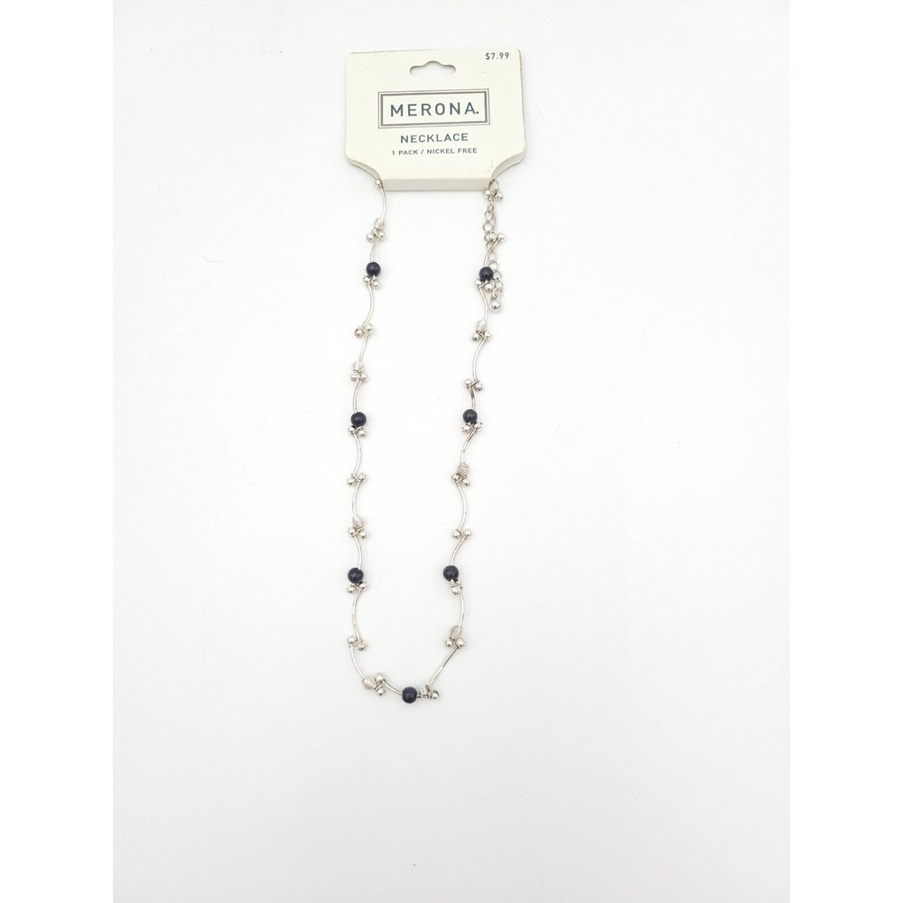 Target Merona Necklace Silver‎ Tone With Black Beads Elegant